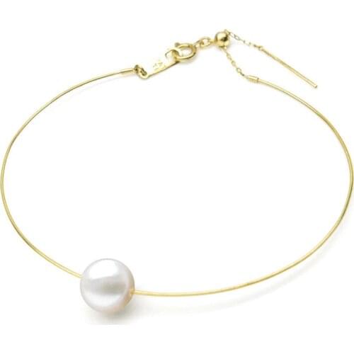 Luster 8-8.5mm Round Genuine Akoya Pearl Bracelet 18k Yellow Gold AU750