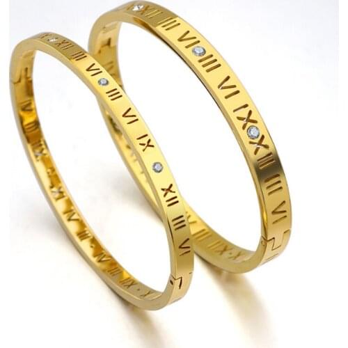 Bracelet Woman Rose Gold Fashion Classic for Womens Stainless Steel Bangles Couple Bracelet Simple Trendy Jewelry Roman Numerals