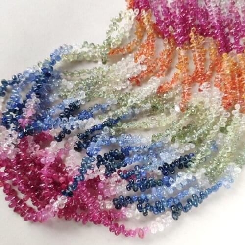 AAAA LOOSE BEADS 3-5mm multicolor sapphire drop faceted wholesale for DIY jewelry necklace 41cm