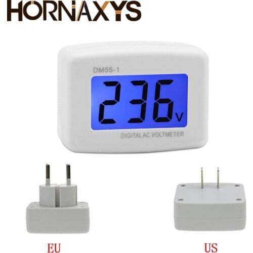 DM55-1 Digital Voltmeter EU US Plug Volt Meter Socket Voltage Tester LCD Display Voltage Meter 110V 220V Wall Flat Voltage Meter