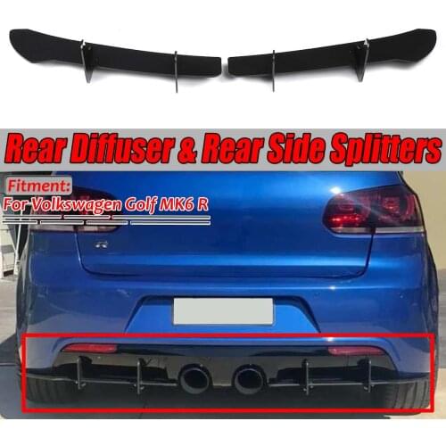 2Pcs MK6 R Car Rear Bumper Diffuser Lip & Rear Side Splitters Spoiler Guard Protector Balck For VW For Volkswagen For Golf MK6 R