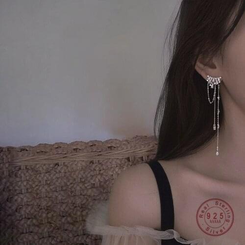 HI MAN 925 Sterling Silver Korean Exquisite Transparent Zircon Tassel Stud Earrings Women Fashion Engagement Jewelry