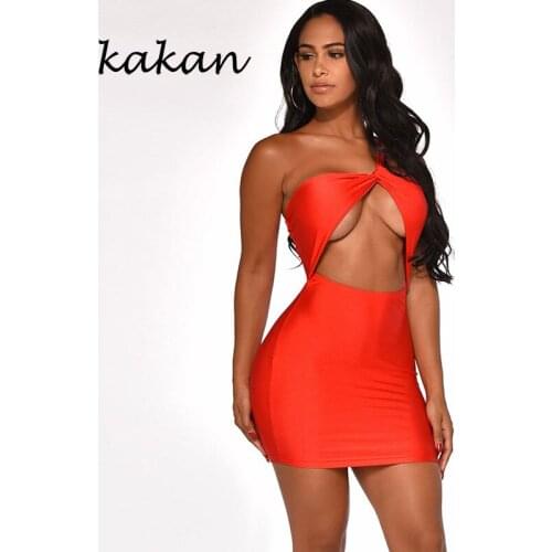 Kakan 2019 summer new best womens dress sexy tube top nightclub dress solid color irregular hollow strap dress