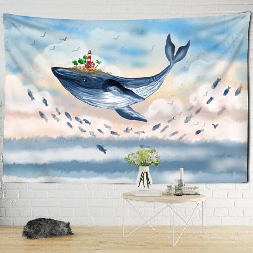Whale Oil Painting Tapestry Wall Hanging Botany Cartoon Kawaii Fantasy Bohemian Childrens Bedroom Background Decor