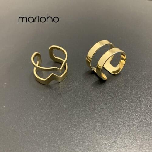 Fashion Double Layer Gold Color Metal Hollow Open Finger Ring For Women Adjustable Geometric Ring Simple Party Gifts Accessories