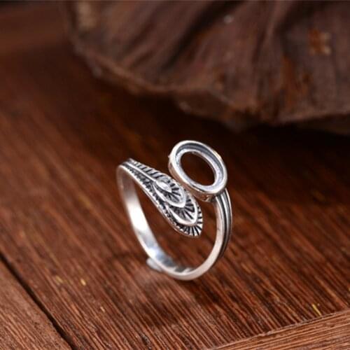Joanlyn Ring Blank (6x8mm Oval Blank) Adjustable Thai Sterling Silver Ring Base Oval Cabochon Ring Setting R723B