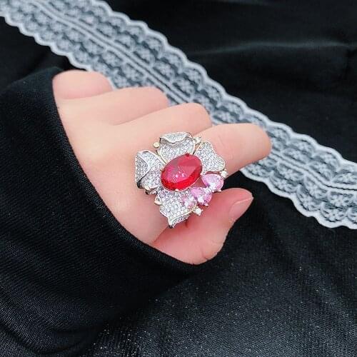 Butterfly Water Drop Ruby Pendant Ring Jewelry Set 925 Sterling Silver Party Wedding Pendants for Bridal Engagement Jewelry