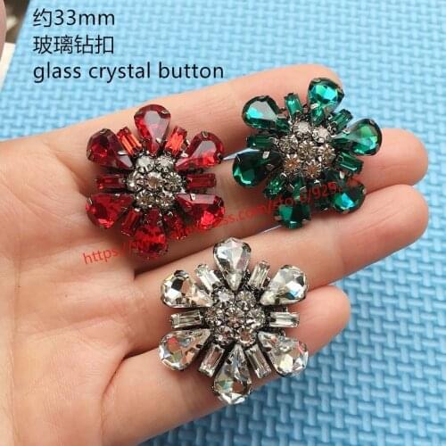 Red white glass crystal shank button for coat dress ornaments green decorative flower button for garments sewing accessory