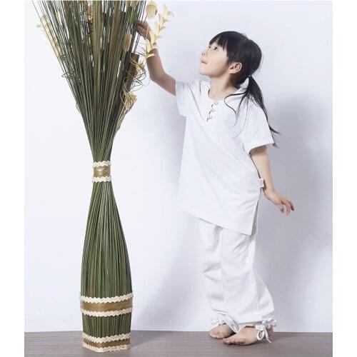 Summer Kids Tai Chi Kungfu Uniforms Linen Short Sleeve Yoga Shirt Loose Bloomer Yoga Pants Casual Workout Yoga Set Sportswear