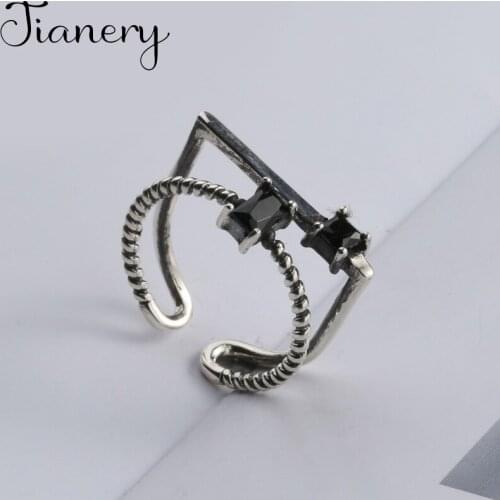 Personality Boho Black Zircon Rings For Women Charm Wedding Jewelry Adjustable Antique Finger Ring Anillos 2021