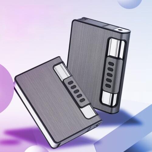 19 sticks of metal automatic pop-up cigarette case Inflatable Lighter creative windproof cigarette case lighter gift for men
