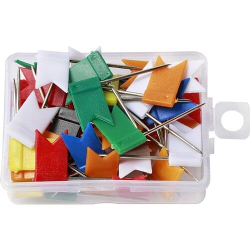 Mixed Colors Flag Shape Push Pins Marker Plastic Stainless Steel Needle Multi-colored Marking Pin Notice Board Cork Needles