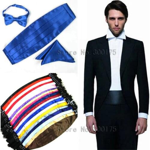 Mens Classic Cummerbund Satin Elastic Bellyband Tuxedo Cummerbund Bowtie Hanky Handerchif Set Formal Wedding Party Waist Band
