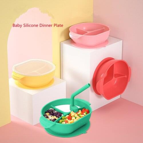 Baby Feeding Silicone Plates set High quality Childrens tableware silicone feeding bowl with dish suction kids Training Plate