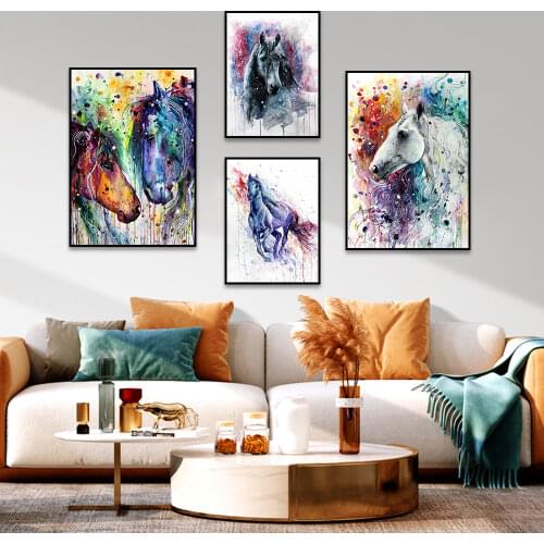 Watercolour Horse Painting Canvas Prints Abstract Colorful Animal Wall Art Modern Picture for Living Room Home Decoration Mural