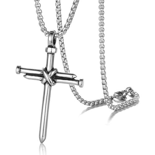 New Fashion Cross Necklace Men Punk Nail Styling Pendant Black Gold Silver Color Chain Creative Necklace Gifts