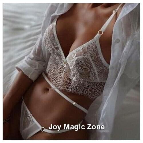 Yomrzl new arrival summer sexy lace womens bra and brief set ultra thin bra set white underwear set sexy lingerie A054