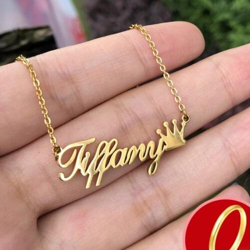 Personalized Name Crown Necklace Customized Font Nameplate Pendant Stainless Steel Chain Jewelry Birthday Gifts Custom Necklace