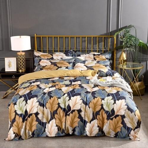 Modern Printed Leaf Bedding Sets Flat Bed Linen Sheet Plaid Stripe Nordic Duvet Cover Set Single Double Queen King Bedclothes