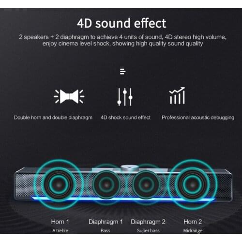 USB Bluetooth 5.0 Speaker Wired Computer Speaker Bass Stereo Loudspeaker Powerful Music Player Subwoofer With Charging Cable