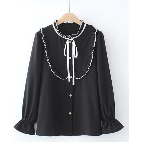 Plus Size XL-4XL Pink Black Chiffon Tops Womens Long Sleeved Spring Summer Blouse Solid Oversized Elegant Blusas