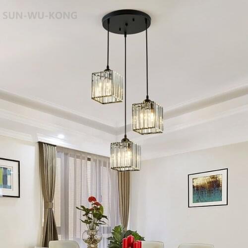 Nordic LED Dining Room Chandelier Lighting Black Gold Glass Crystal Ceiling Pendant Lamp For Home Kitchen Bedroom Free Shipping