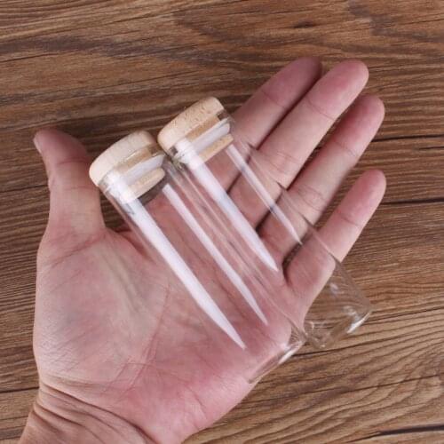 5pcs 50ml Glass Jars Glass Bottles with solid wood caps Spice Jars Potion bottles Glass vessels For Wedding Favors 30*100mm