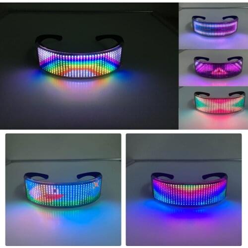 LED Light Up Glasses APP Control Luminous Glasses USB Charge DIY Customizable BT Colorful Party Glasses Halloween Decoration