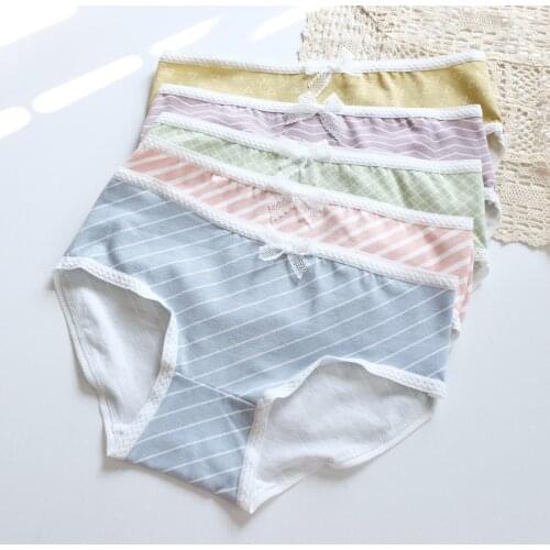 Girl Stripe Underwear Womens Cotton Crotch Breathable Mid-waist Underwear Briefs Plus Size Lingerie Cute Panties Women 3Pcs/set