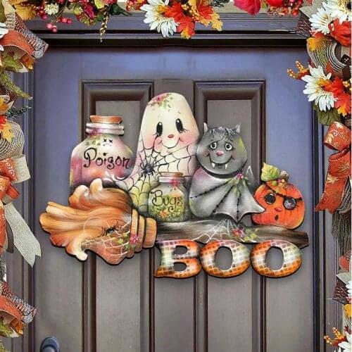 Halloween House Decoration Pendant Wooden Pumpkin Ghost Ghost Decoration Halloween Party Decoration Home Door Hanging Sign