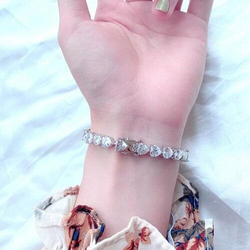 100% 925 Sterling Silver Created Moissanite 6mm Heart Gemstone Bangle Charm Wedding Bracelet Fine Jewelry Gifts Drop Shipping