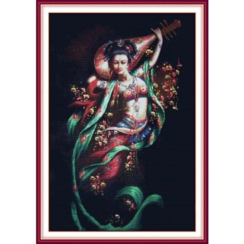 Dunhuang woman rebounding lute cross stitch kit people 18ct 14ct 11ct count print canvas stitches embroidery DIY handmade