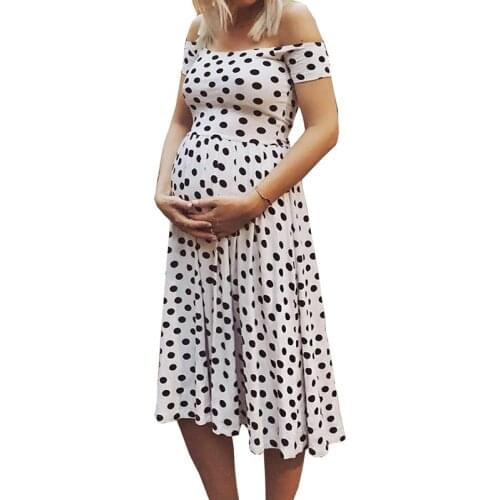 Shoulderless Women Maternity Dress Summer Dots Casual Daily Pregant Outfits Sexy Beautiful Clothes