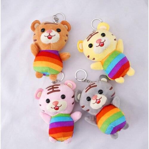 11cm Rainbow Small Tiger Plush Stuffed Toy Cartoon Tiger Doll Pendant Car Keychain Doll Backpack Ornaments