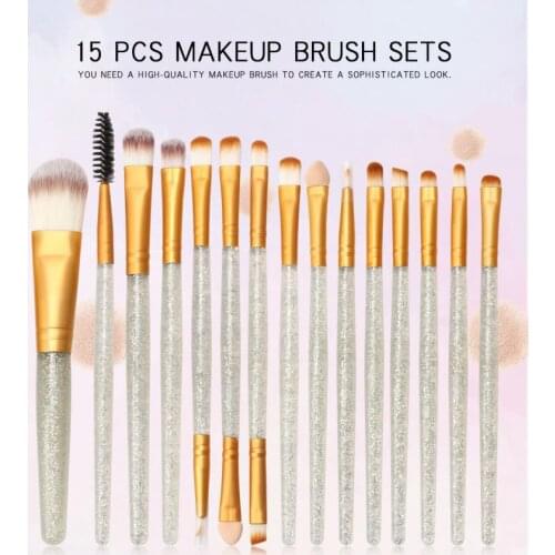 15Pcs/set Diamond Makeup Brush Set Powder Eyeshadow Contour Cosmetic Brushes Foundation Blush Brush Beauty Makeup Tools
