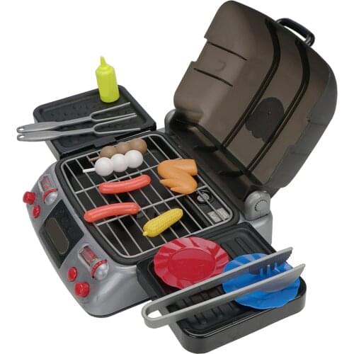 Kitchen 19Pcs Playset Pretend BBQ Outdoor Toys Kids Play Food Grill with Pretend Sizzling Sounds Smoke and Light Boys Girls Gift