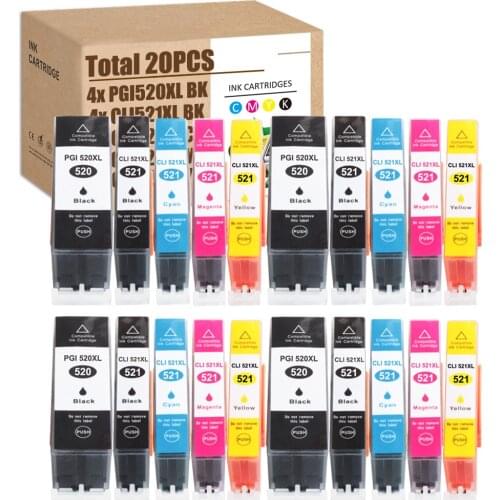 20PCS for Canon PGI520 CLI-521 PGI-520 CLI-521 XL Cartridge Pixma MP540 MP550 MP560 MP620B MP630 MP640 MP990 MX860 iP4600 iP4700