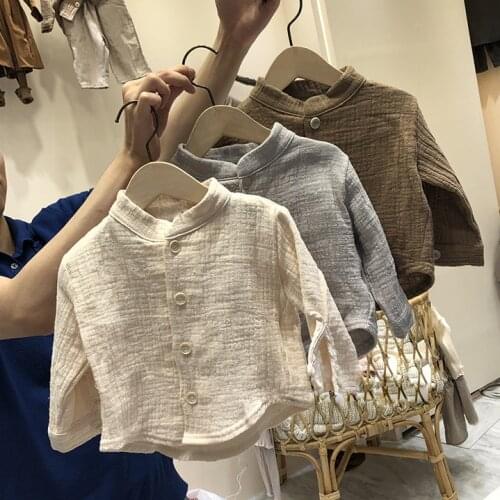 2021 New Autumn Baby Boys Japan&Korean Style Shirts Children Linen Blouse Kids Cotton Tops Children Linen Clothes