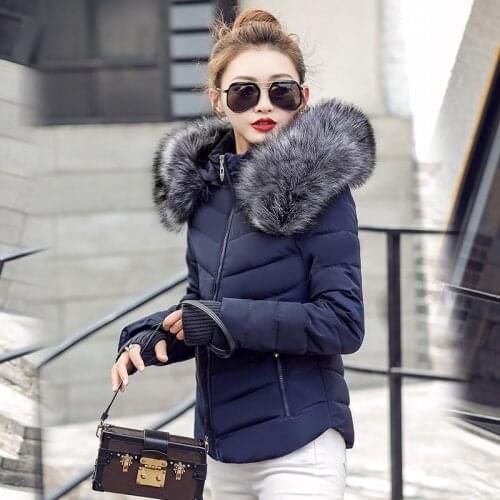 2021 Womens down jacket Casual Cotton winter jacket short Parkas Removable fur collar, and gloves Warm female Coat