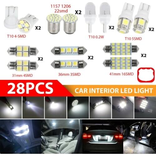 28pcs/lot Car Auto Interior LED Light Dome License Plate Replacement Mixed Light Kit Lamp Set Accessories
