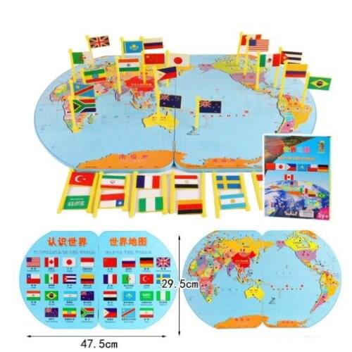 3D Wooden Map of the World national Plastic flag Stereo toy Children Puzzle early Learning toy boys girls toys