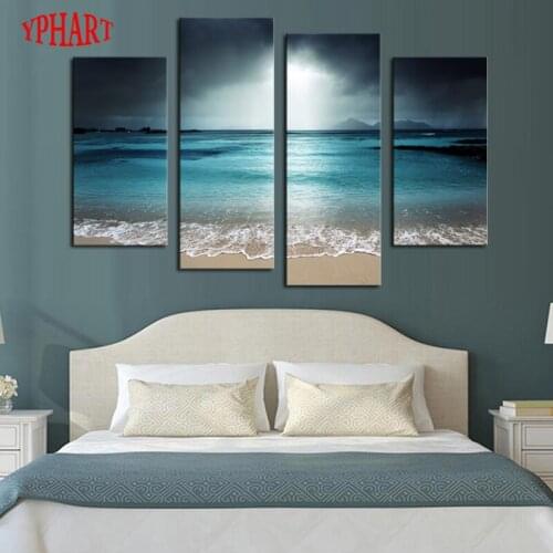 Framed 4 Panels ocean Scenery Canvas Print Painting Modern Canvas Wall Art for Wall Pcture Home Decor Artwork
