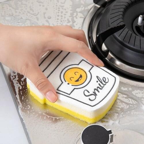Cute Smiley Face Magic Sponge Eraser Strong Decontamination Dish Washing Tool Kitchen Cleaner Sponges Scouring Pads 4pcs