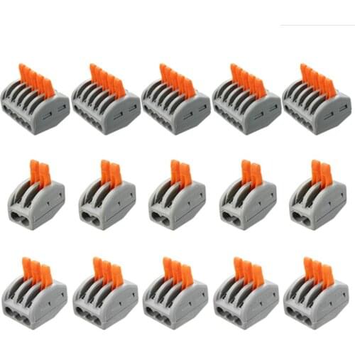 5Pcs 2PIN 3PIN 4PIN 5PIN Reusable Spring Lever Crimp Terminal Block Electric Cable Wire Connector Free Shipping