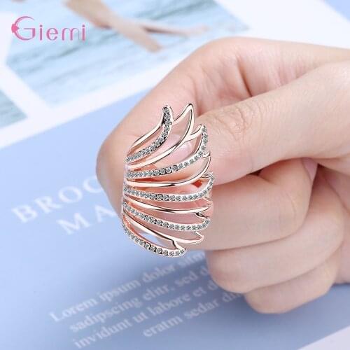 Big Charm Male Female Unisex Finger Ring for Party Fashion Crystal Angel Wings Sterling Silver S925 Jewelry Opening Band Bague