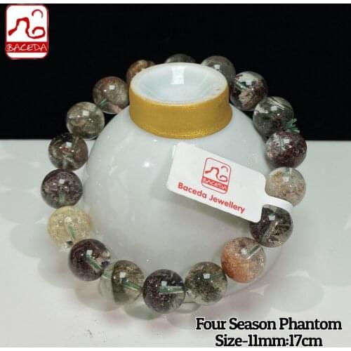 Baceda Natural Crystals of Four Season Phantom Quartz Bracelet can stimulates your self-growth,dispel negative energy w/Cert