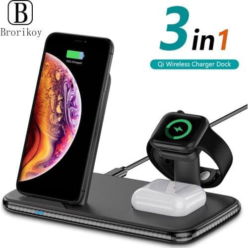 15W Fast Qi Wireless Charger Stand For iPhone 11 XS XR X 8 Samsung S10 S9 3 in 1 Charging Dock for Apple Watch 5 4 3 2 Airpods