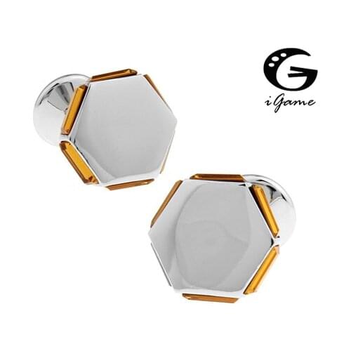 Designer Luxury Yellow Colour Rhinestone Decoration Hexagon Style Cuff Links