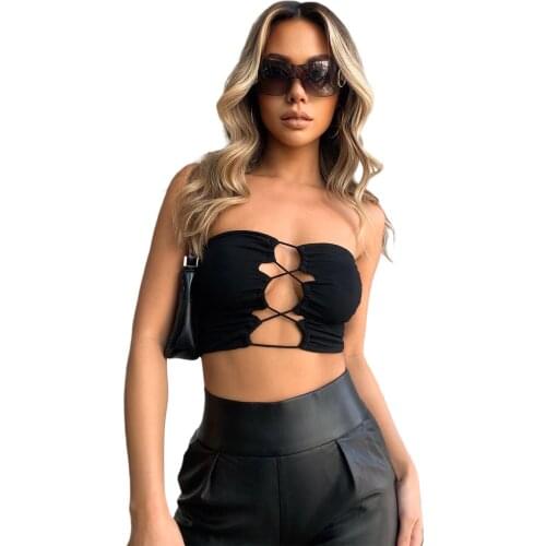 Women Wrap Chest, Bandage Tops, Party Cool Pullover Wrapped Hollow-out Patchwork Shirt