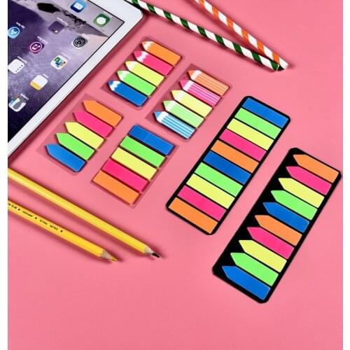 Fluorescent Color Plastic Memo Pad Sticky Notes Index Instructions Arrow Self-adhesive Bookmark Marker Memo Sticker Notebook